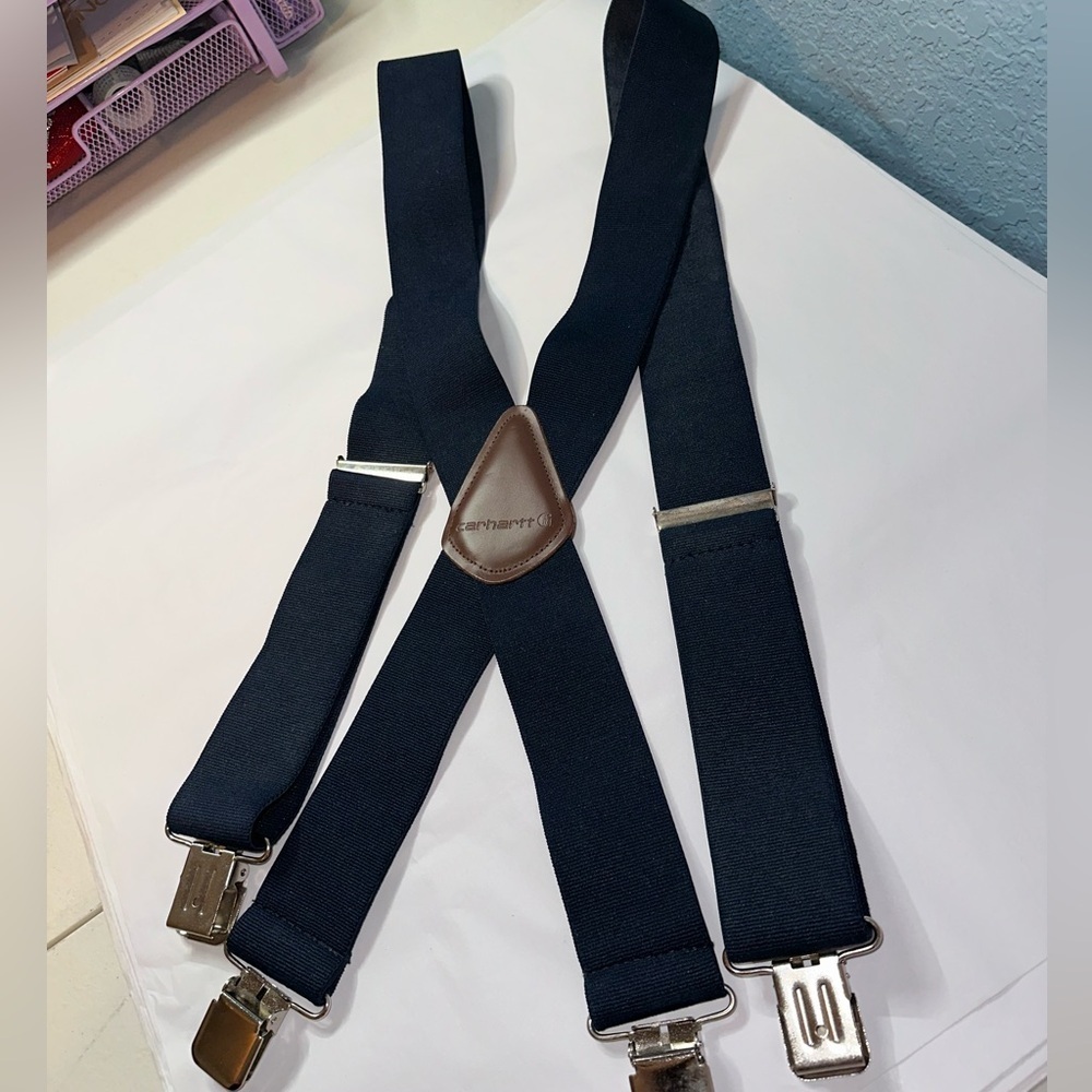 Carhartt Dark Blue Suspenders with Brown Accents